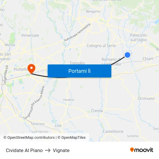 Cividate Al Piano to Vignate map