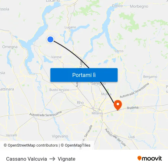 Cassano Valcuvia to Vignate map