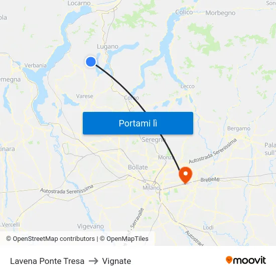 Lavena Ponte Tresa to Vignate map