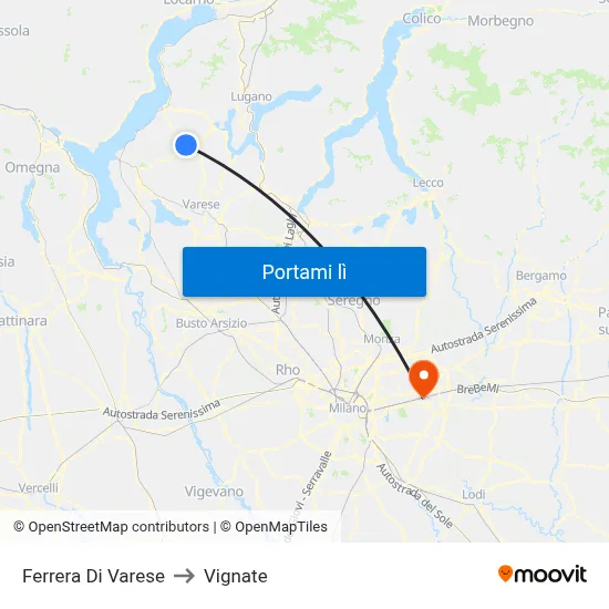 Ferrera Di Varese to Vignate map