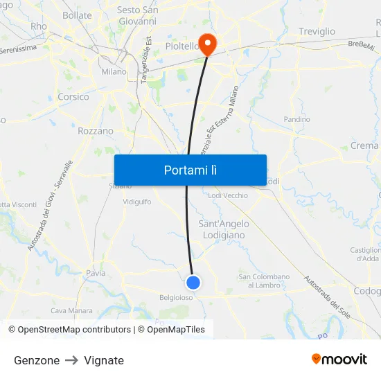 Genzone to Vignate map