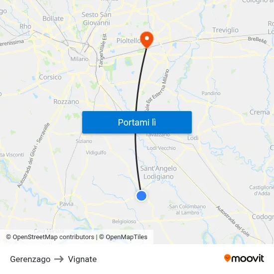 Gerenzago to Vignate map