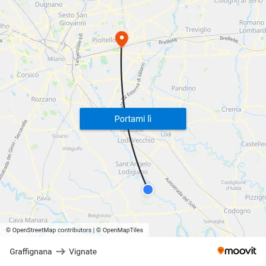 Graffignana to Vignate map