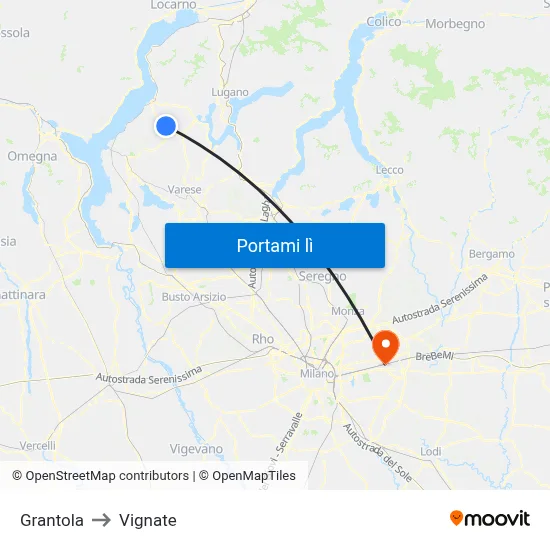 Grantola to Vignate map
