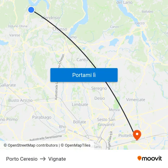 Porto Ceresio to Vignate map