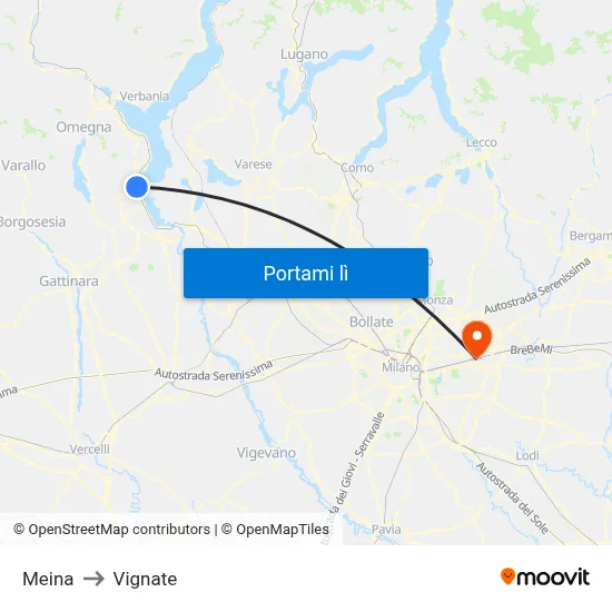 Meina to Vignate map