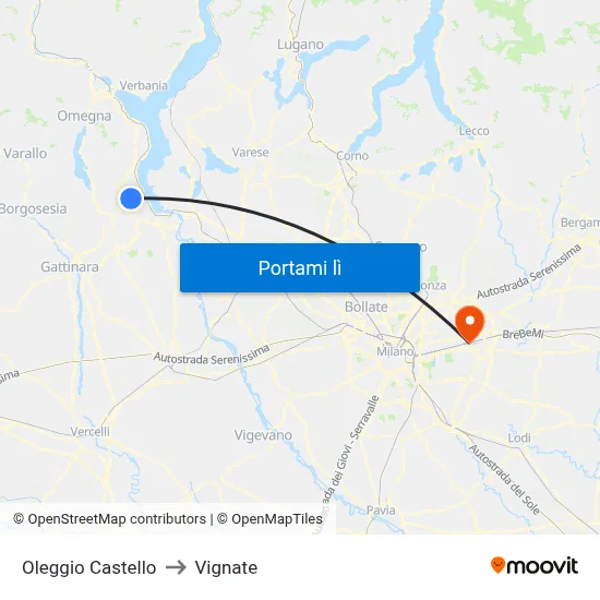 Oleggio Castello to Vignate map