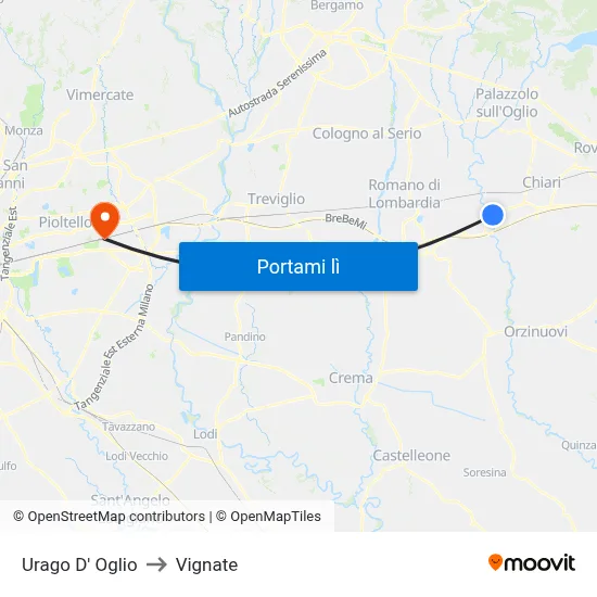 Urago D' Oglio to Vignate map