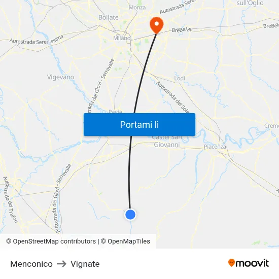 Menconico to Vignate map