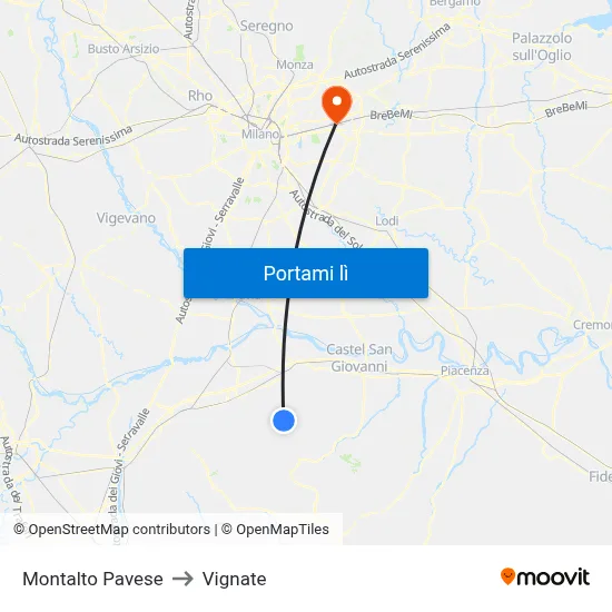 Montalto Pavese to Vignate map