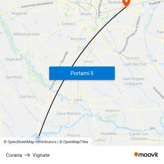 Corana to Vignate map