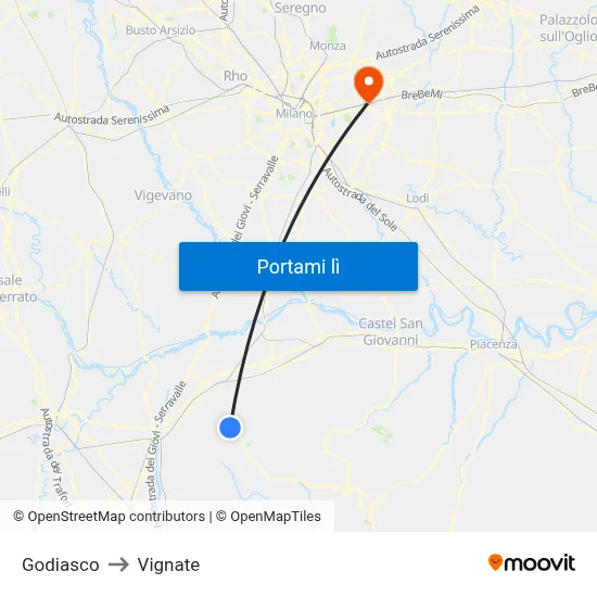 Godiasco to Vignate map