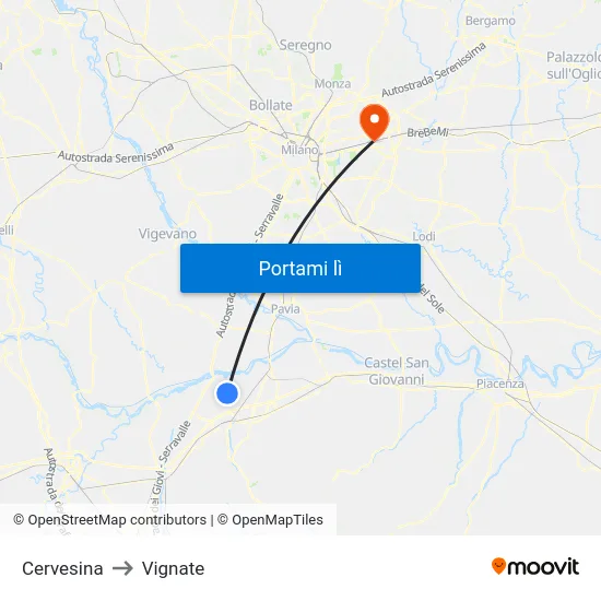 Cervesina to Vignate map