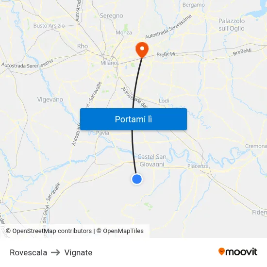 Rovescala to Vignate map