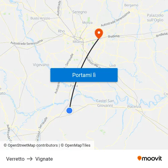 Verretto to Vignate map