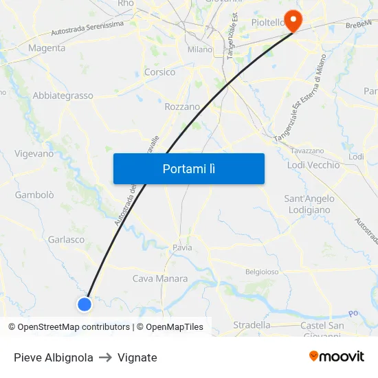 Pieve Albignola to Vignate map