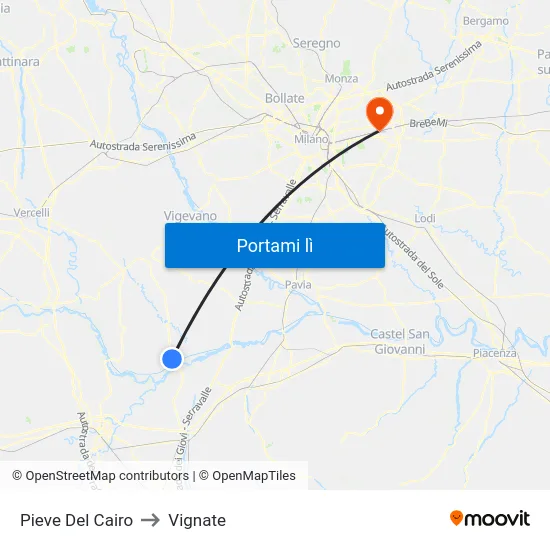 Pieve Del Cairo to Vignate map