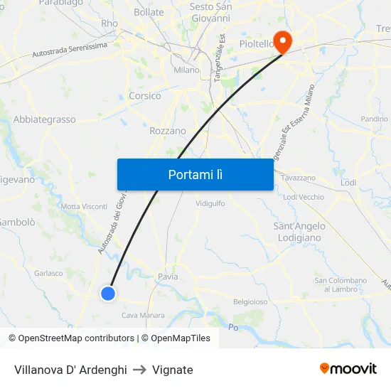 Villanova D' Ardenghi to Vignate map