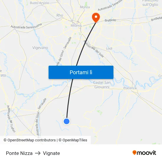Ponte Nizza to Vignate map