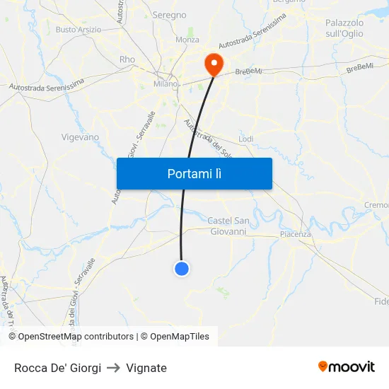 Rocca De' Giorgi to Vignate map