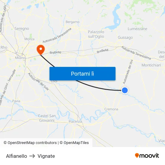 Alfianello to Vignate map