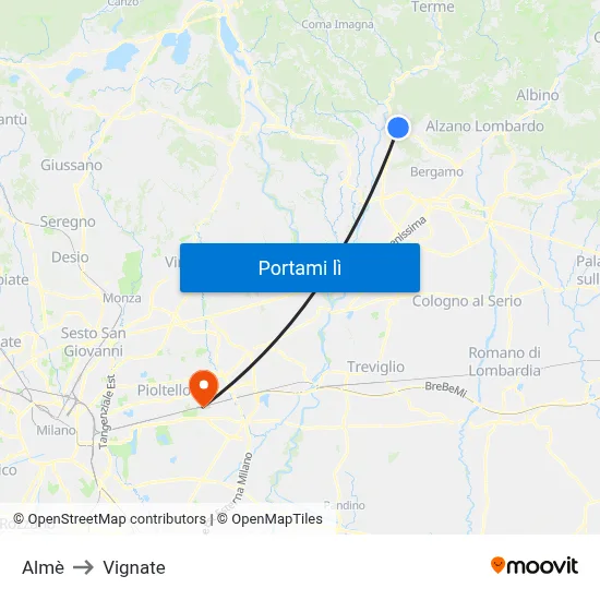 Almè to Vignate map