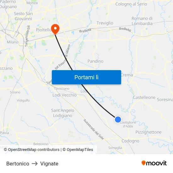 Bertonico to Vignate map