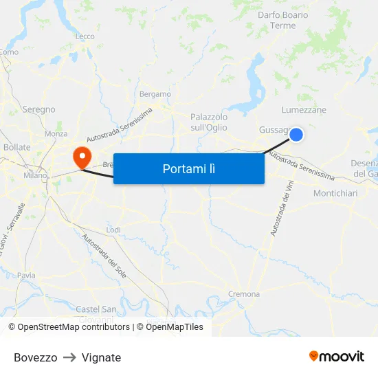 Bovezzo to Vignate map