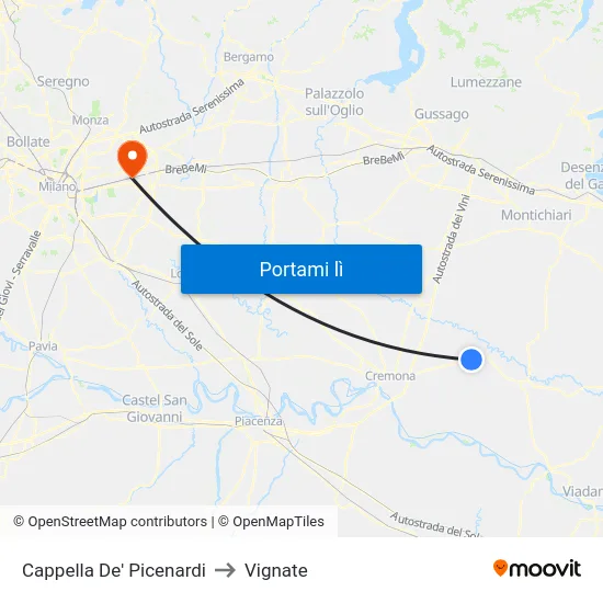 Cappella De' Picenardi to Vignate map