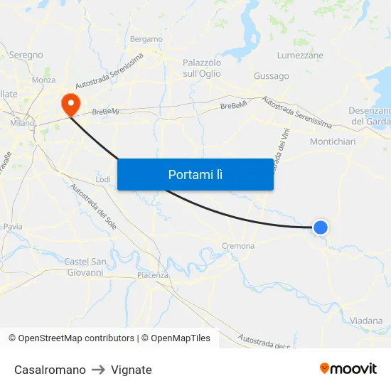 Casalromano to Vignate map