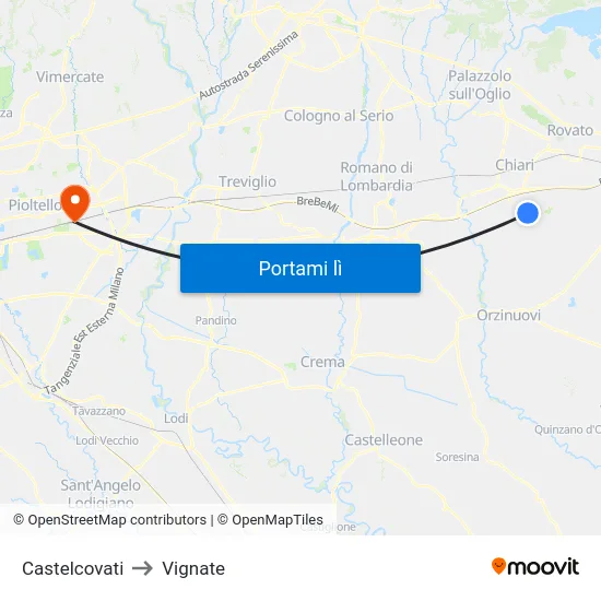 Castelcovati to Vignate map
