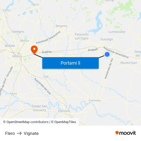 Flero to Vignate map