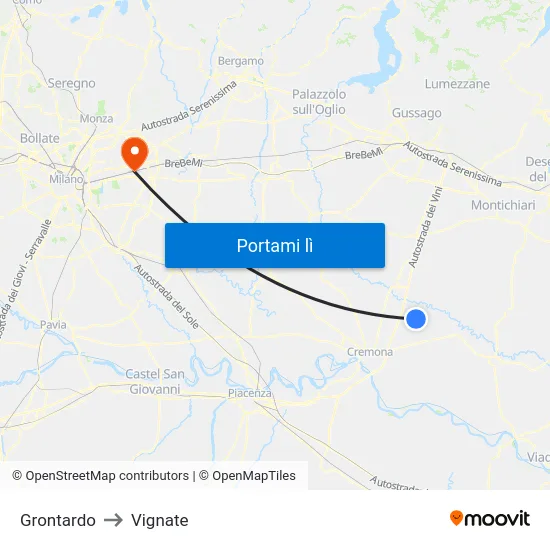 Grontardo to Vignate map