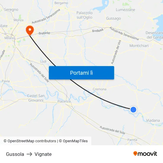 Gussola to Vignate map
