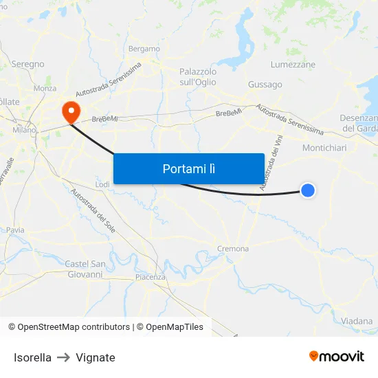 Isorella to Vignate map