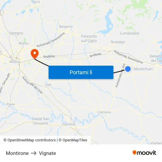 Montirone to Vignate map