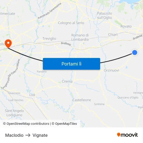 Maclodio to Vignate map