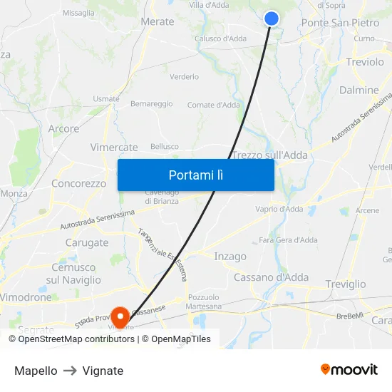 Mapello to Vignate map