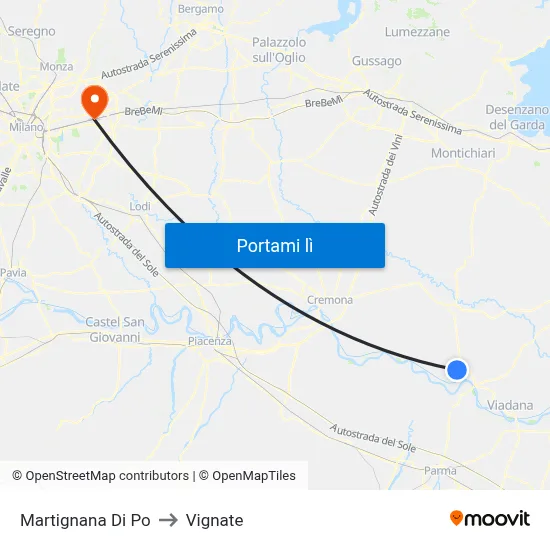 Martignana Di Po to Vignate map