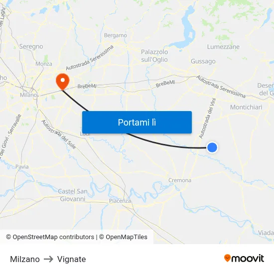 Milzano to Vignate map