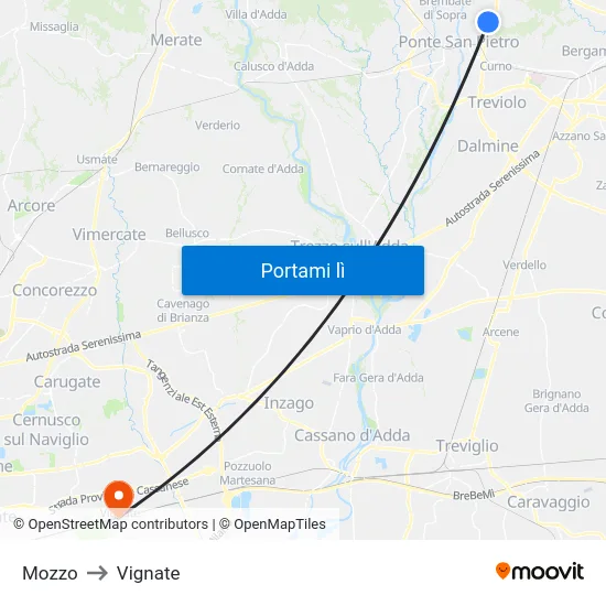 Mozzo to Vignate map