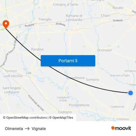 Olmeneta to Vignate map
