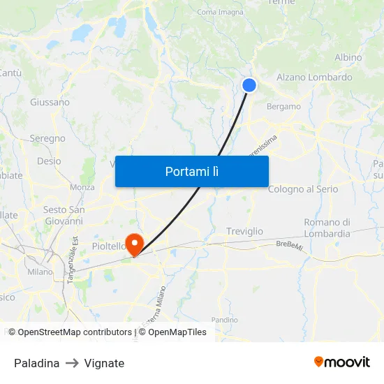 Paladina to Vignate map