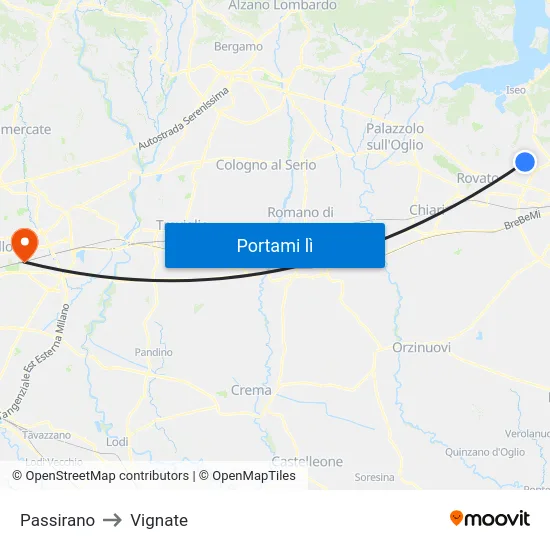 Passirano to Vignate map