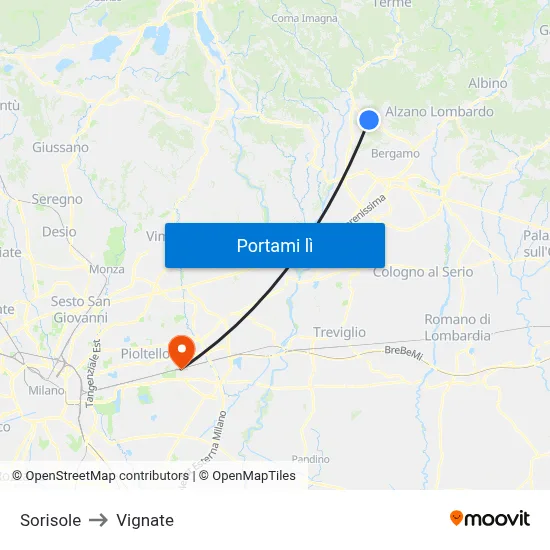 Sorisole to Vignate map