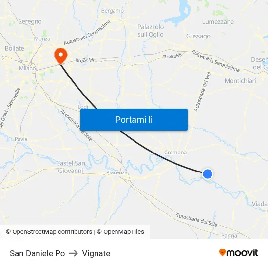 San Daniele Po to Vignate map
