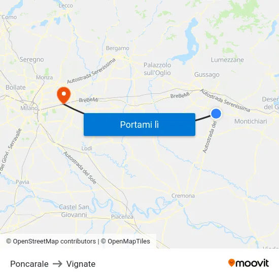 Poncarale to Vignate map