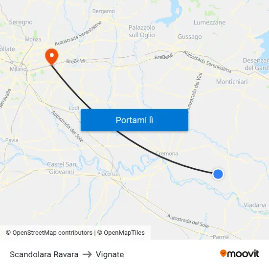 Scandolara Ravara to Vignate map