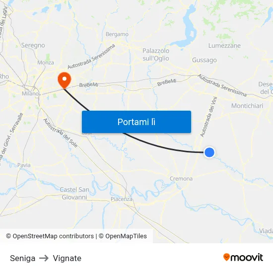 Seniga to Vignate map