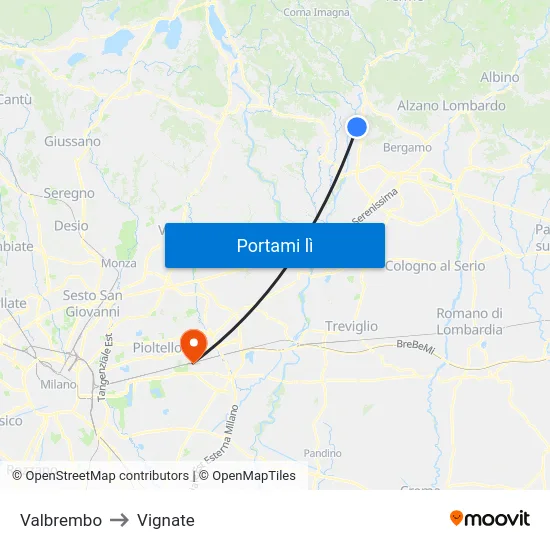 Valbrembo to Vignate map